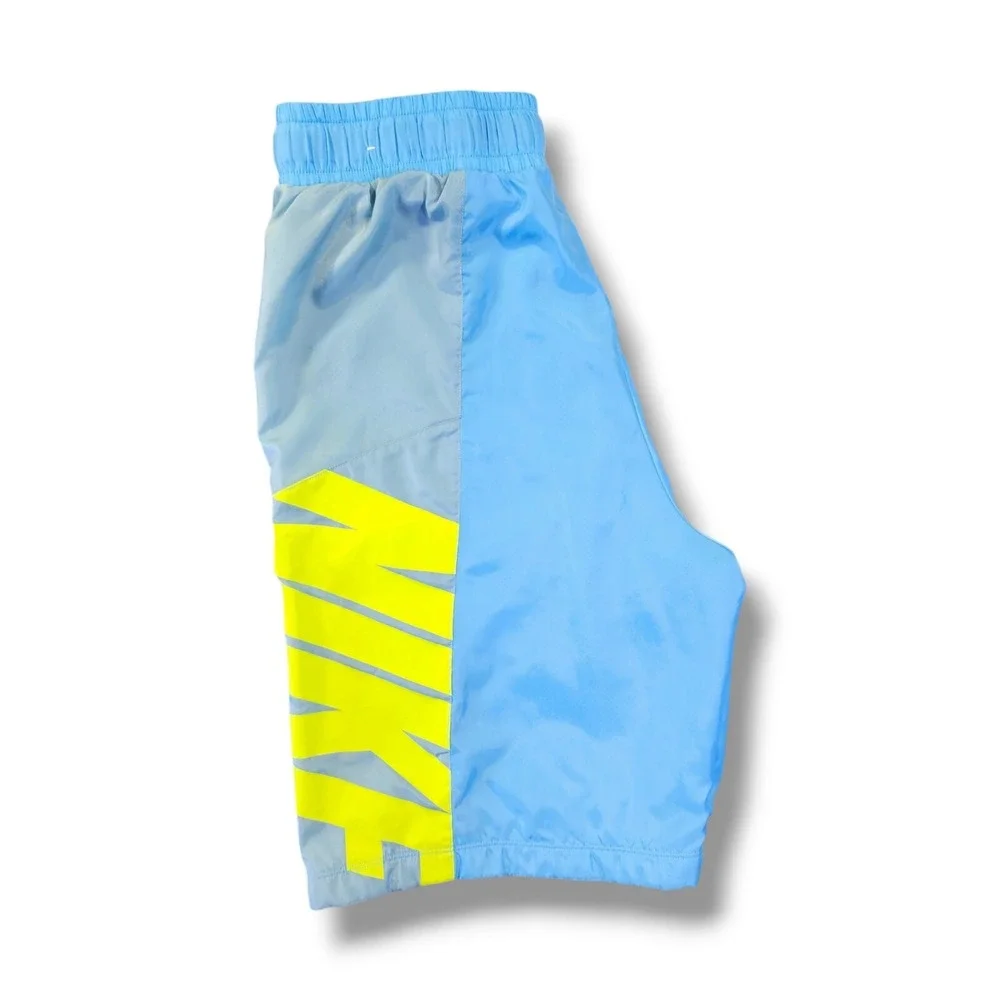 Nike Athletic Sportswear 2 Tone Light Blue Neon Yellow Logo Youth‎ Size L 27-28